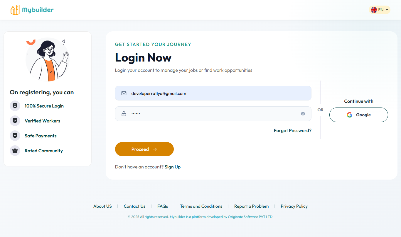 MyBuilder - Login / Sign Up